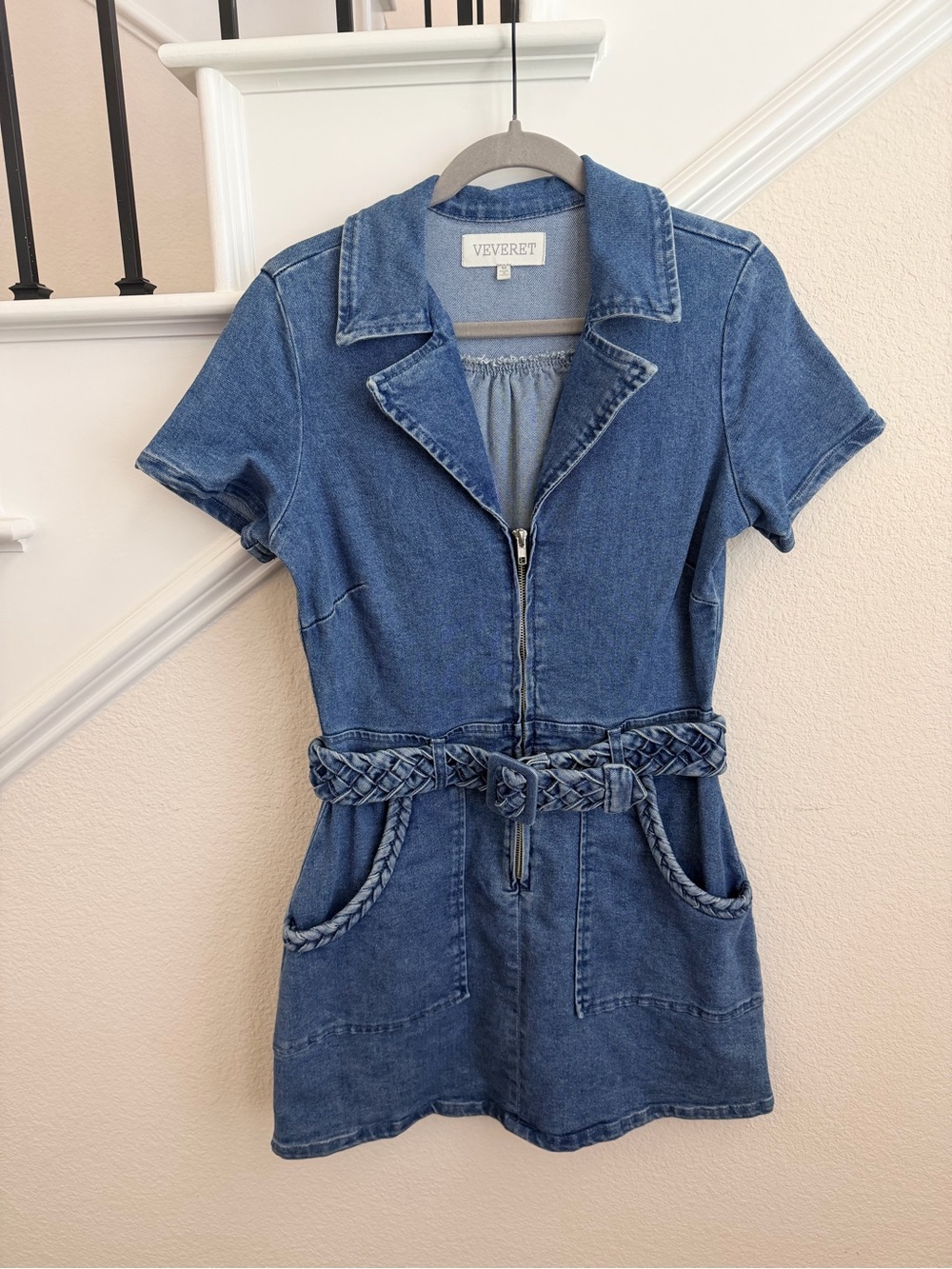 Veveret Blue Denim Mini Dress with Braided Belt